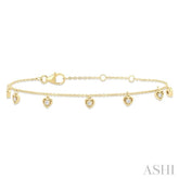 1/10 ctw Hanging Heart Motif Round Cut Diamond Station Bracelet in 10K Yellow Gold